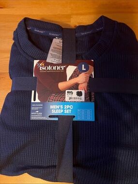Isotoner Men's Navy Ribbed Crewneck Sleep Set